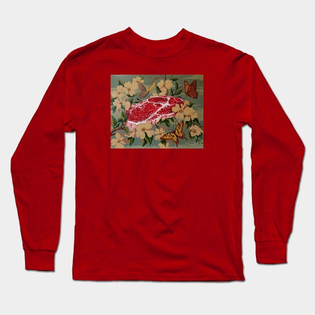 Butterflies, Blossoms and Beef Long Sleeve T-Shirt by GnarledBranch